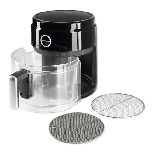 GOURMETmaxx Digitale Heißluftfritteuse 3,3 Liter | AirFryer mit Glas-Korb für ideale Sichtkontrolle | Fettfreies Frittieren mit Timerfunktion für punktgenaues Garen | 1400 W [schwarz/transparent]