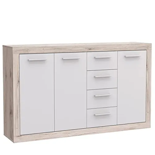 Newroom Kommode Sandeiche Sideboard Modern - 152,4x91,8x33,8 cm (BxHxT) - Highboard Anrichte - [Toshio.Three] Wohnzimmer Wohnstube Büro