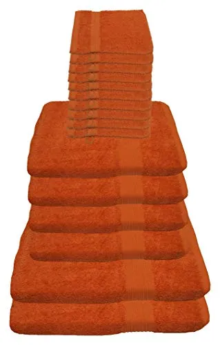 Julie Julsen Handtuchset 16-teilig in Terracotta - Vielseitiges Handtuchset: 2 Badetücher, 4 Handtücher und 10 Waschhandschuhe aus 100% Baumwolle. Saugfähig, formstabil und pflegeleicht – ideal für täglichen Gebrauch im Bad.
