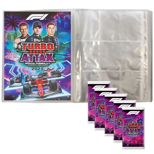 Topps Turbo Attax Formel 1 2023 Trading Cards - 1 Leere Sammelmappe + 5 Booster - Sammelmappe für Turbo Attax 2023 Karten, ideal für Fans der Formel 1. Enthält 5 Booster für spannende Spielerlebnisse und das Vervollständigen deiner Sammlung.