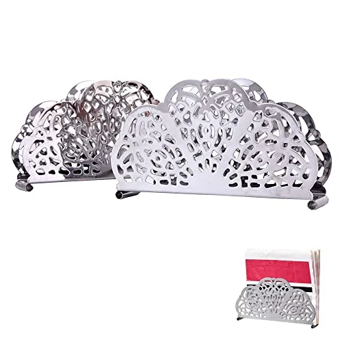 Stück Serviettenhalter aus Edelstahl, Tischserviettenhalter, Serviettenspender aus Edelstahl, Langlebig, für Küchenarbeitsplatten, Esstisch, Partydekoration (14 x 7,6 x 3,2 cm, Silber) 2