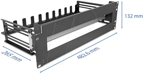 DELOCK 67282 - 19'' Schutzschalterleiste, 3HE, schwarz - Steckdosenleisten für USV-Systeme mit tiefenverstellbarer Hutschiene für optimale Gerätepositionierung und einfacher Kabelzugang. Ideal für 19'' Netzwerkschränke.