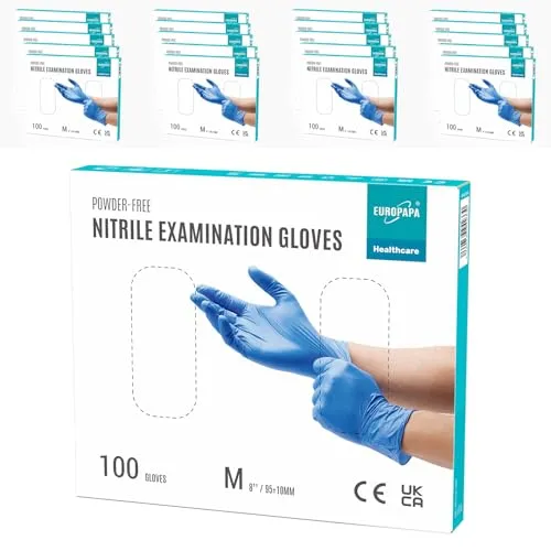 EUROPAPA® Nitrilhandschuhe 2000 Stück (M, Ocean Blau) - Zuverlässiger Schutz mit unseren hochwertigen Nitrilhandschuhen, ideal für vielseitige Anwendungen. Latex- und puderfrei, bieten sie auch empfindlicher Haut Sicherheit. Strukturierte Fingerspitzen garantieren besten Grip, auch bei Nässe.