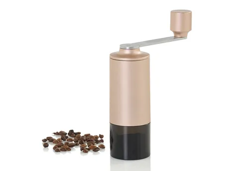 Moro Kaffeemühle mit Griff in hellrosa - Kaffeemühle für aromatischen Kaffee, ausgestattet mit langlebigen CeraCut® Keramikmahlwerken und stufenloser Mahlgradeinstellung – ideal für perfekten Kaffeegenuss.