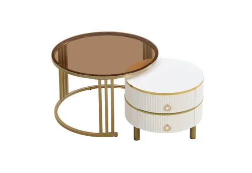 Odikalo 2-in-1 Couchtisch Beistelltisch mit Marmoroptik und 2 Schubladen