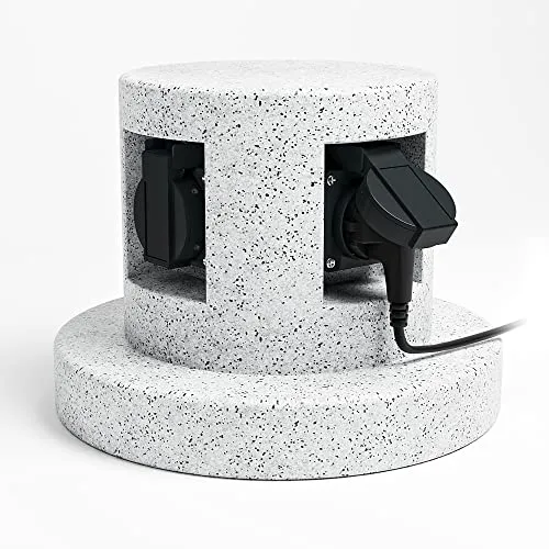 SSC-LUXon BAWI Gartensteckdose Steinoptik mit 4 Steckdosen - Outdoor Mehrfachsteckdose 4-Fach IP44 Außensteckdose Garten Stein