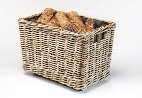 Kobolo Kaminholzkorb mit Rollen aus Rattan - Kaminholzkorb aus hochwertigem Rattan, ausgestattet mit stabilen Rollen für einfachen Transport und einem schützenden Innenstoff. Ideal für stilvolle und praktische Holzaufbewahrung.
