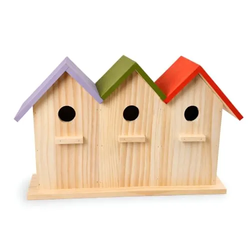 colourliving Nisthaus Birdy 3er Vogelhaus Holz Nistkasten | Holz 42 x 25 x 13 cm 32 mm Einflugloch für Meisen Kleiber Sperlinge