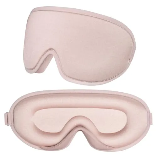 Tuocal Schlafmaske für Seitenschläfer, 3D Ausschnitt Schlafmaske für Herren und Frauen, 100% Lichtblockierende Schlafbrille Bequem Weiche Schlaf Augenmaske mit Verstellbarem Stirnband für Reisen, Rosa