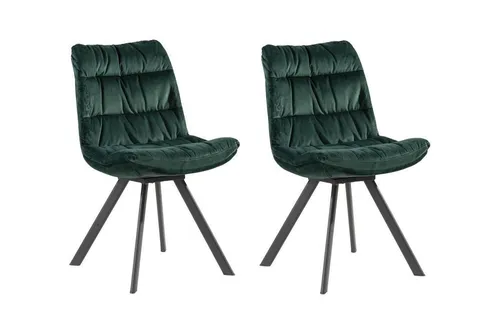 Home4You Polsterstuhl 2er Set, Grün, Samt - Polsterstühle für jeden Bodenbelag, gepolstert mit Steppung für zusätzlichen Komfort, modernes 4-Fuß-Metallgestell und stilvolle Samtoptik.