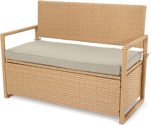 di volio Gartenbank mit Stauraum Verbana - beige, für 2 Personen, wetterfest & wasserdicht, ideal für Balkon, Terrasse und Garten