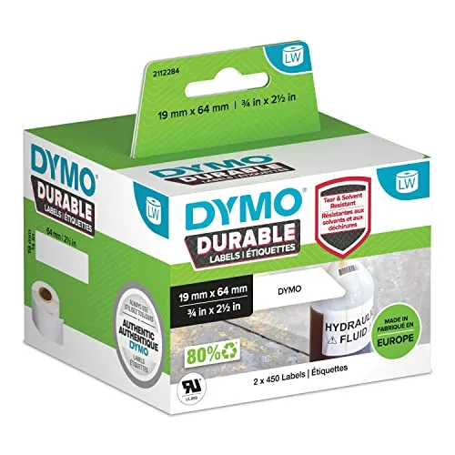 DYMO Original LabelWriter Hochleistungs-Etiketten 19 mm x 64 mm - Anhängeschilder & Eintrittskarten: Robuste, industriegeeignete Etiketten mit hervorragendem Halt auf schwierigen Oberflächen, ideal für Lager und Chemielager. Hohe Temperatur- und Feuchtigkeitsbeständigkeit.