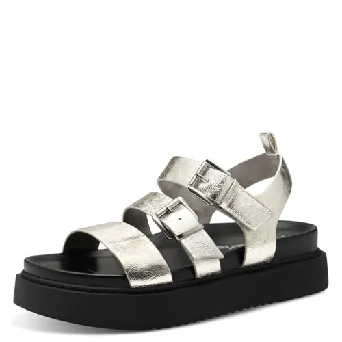 Tamaris Sandalette Damen Vegan Bequem metallic, EU 40 - Wanderschuhe in veganer Ausführung, mit bequemer Decksohle und flacher Sohle für optimalen Komfort bei jedem Schritt. Ideal für modebewusste Frauen, die Wert auf Nachhaltigkeit legen.