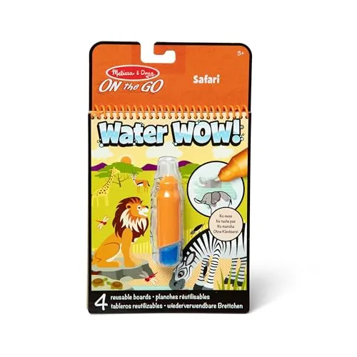 Melissa & Doug - Water Wow Wassermalbuch Safari mit Spiralbindung und Wasserstift, 4 Motivseiten, Stift auffüllbar, Für Kinder ab 3 Jahren - FSC zertifizierte