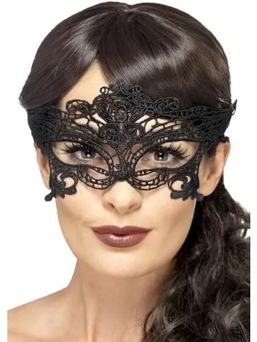 Smiffys Bestickte Spitzen Augenmaske Herz, Schwarz Halloween