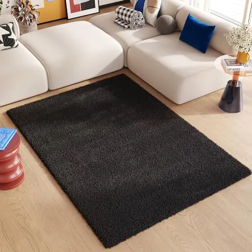 TAPISO Essence Teppich Hochflor Langflor Shaggy Anthrazit Rechteckig Super Weich Felloptik Schlafzimmer Wohnzimmer ÖKO-TEX 120 x 170 cm