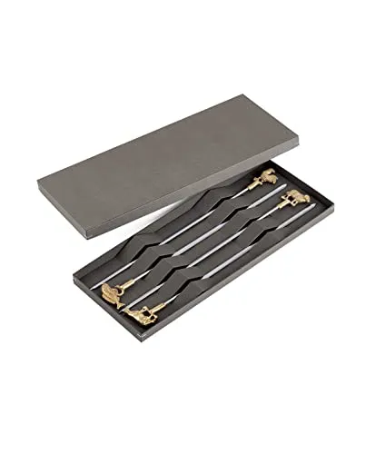 triangle 90 307 04 04 Grillspieße-Set, 4-teilig - Grillspieße & Schaschlikspieße, handgemacht aus hochwertigem Edelstahl mit stilvollem Messingkopf für perfektes Grillvergnügen.