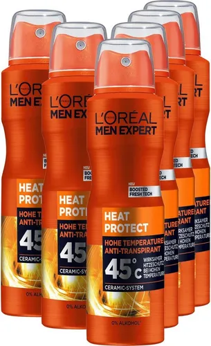 L'Oréal Men Expert Heat Protection Deospray - Deo für Männer, bietet effektiven Schutz gegen Körpergerüche und Schweiß bis 45°C. Mit hitzebeständigen Keramikbestandteilen für langanhaltende Frische und Trockenheit – perfekt für heiße Sommertage!