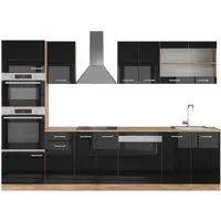 Vicco Küchenzeile R-Line Solid Eiche Schwarz 300 cm - Küchenzeilen mit modernem Design, modular und flexibel aufstellbar, ideal für jeden Haushalt.
