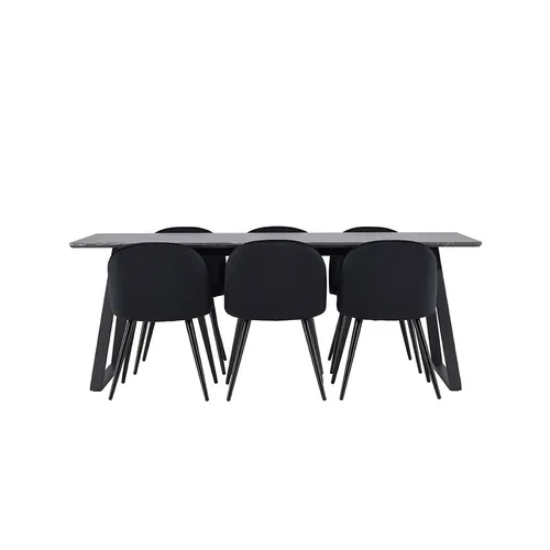ebuy24 Essgruppe Malaga 7-tlg. - Esstisch 90x200cm in Dunkelgrau - Moderne Essgruppe mit stabilem MDF-Tisch und stilvollen Stühlen aus 100% Polyester, ideal für gemütliche Familienessen oder gesellige Abende.