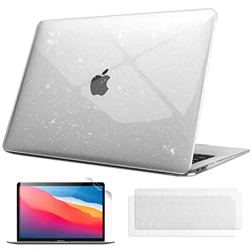Fintie Hülle kompatibel mit MacBook Air 13 (2018-2020 Version) A2337(M1)/A2179/A1932, Ultradünne Hartschale Schutzhülle Snap Case + 2 Tastaturabdeckungen + 1 Displayschutzfolie, Transparent(Glitzer)