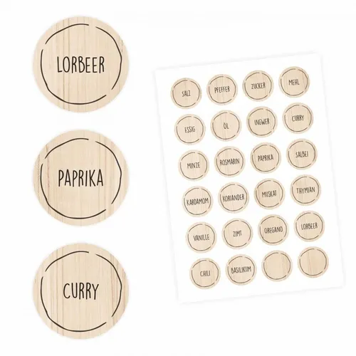 Gewürzetiketten - Holzoptik - 22 beschriftet 2 blanko - rund 4 cm Ø - Küchen 24