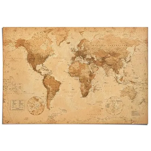 REINDERS Poster, World Map in gelb von REINDERS