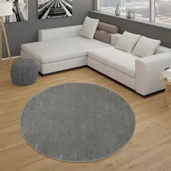 Paco Home Kurzflorteppich Anthrazit, Rund 160x160 cm - Strapazierfähiger Kurzflorteppich für Fußbodenheizung, ideal für stark frequentierte Räume. Schlichte Eleganz und schadstofffreier Komfort dank Oeko-Tex® Zertifikat.