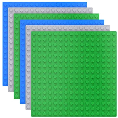 TINGLAND 6 große Paneele kompatibel mit Duplo, Grundplatte Duplo, 25,5 x 25,5 cm, DUPLO Platte für kreatives Vorschulspielzeug. (Grün Blau Grau)