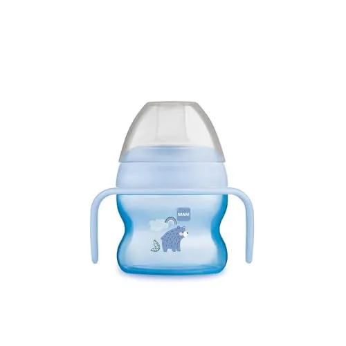 MAM Starter Cup Baby Trinklernbecher (150 ml), Trinkbecher für erste Trinkversuche, Schnabelbecher mit rutschsicheren Griffen, ab 4 Monaten, Bär