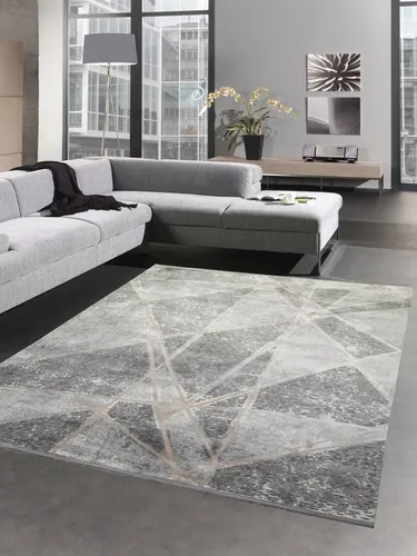 Carpetia Teppich moderner Wohnzimmerteppich geometrisches Muster Designerteppich grau, rechteckig, Höhe: 13 mm