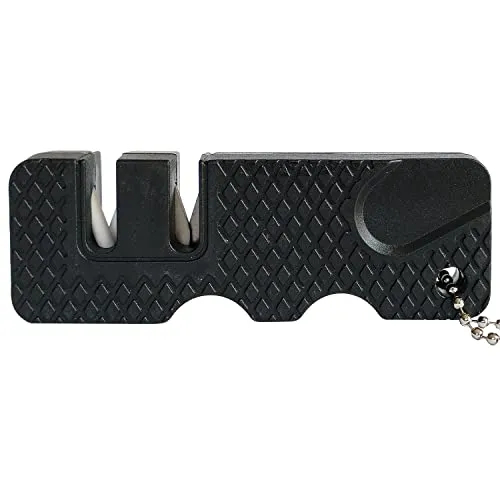 Mini Messerschärfer Messerschleifer, Schlüsselanhänger, Dual Funktion Keramik Metall, Klein & Outdoor-geeignet Schwarz