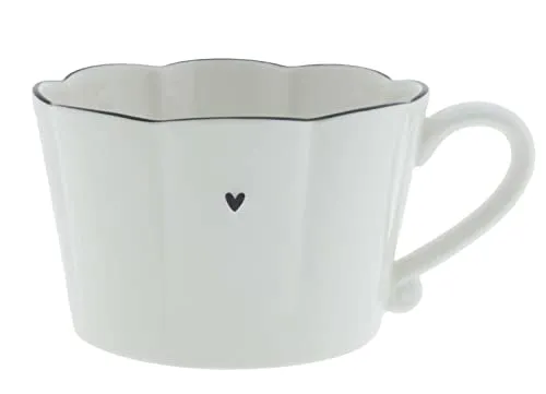 Bastion Collections Tasse mit Henkel Ruffle Heart Keramik weiss schwarz Keramiktasse Geschirr Küche gedeckter Tisch BC Cup