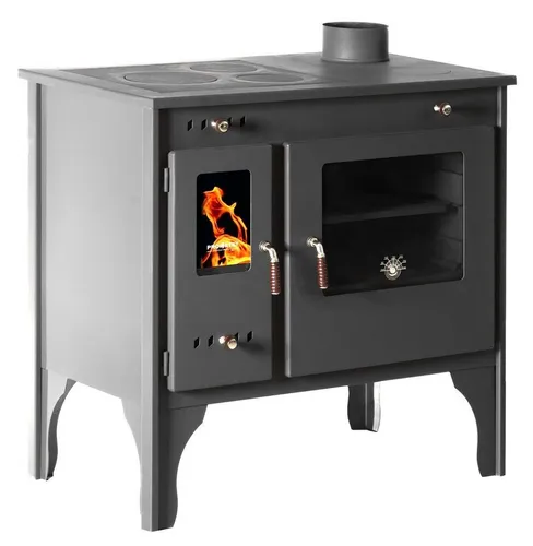 EEK A+ Retro Kaminofen mit Backfach und Herdplatte - Küchenofen mit 7 kW Nennleistung, ideal zum Kochen und Backen ohne Strom. Elegantes Design, präzise Temperaturkontrolle und integrierte Sichtfenster machen ihn zum perfekten Heizofen für jedes Zuhause.