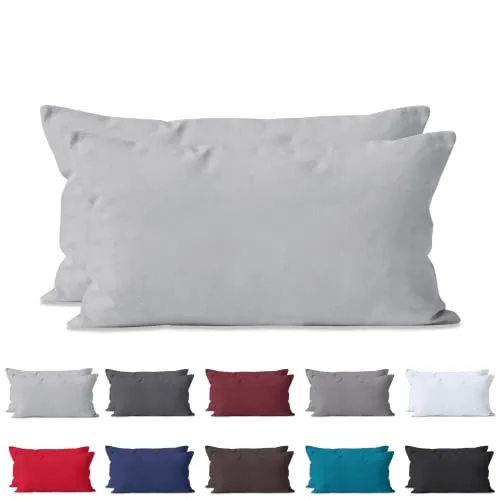 Hometex Premium Textiles 2-er Set Kissenhülle Baumwolle Renforcé | Doppelpack Kissenbezüge ca. 115 g/m² | Oeko-TEX®Standard 100 Kissen-Bezug mit Reißverschluss | 40x80 cm Silber