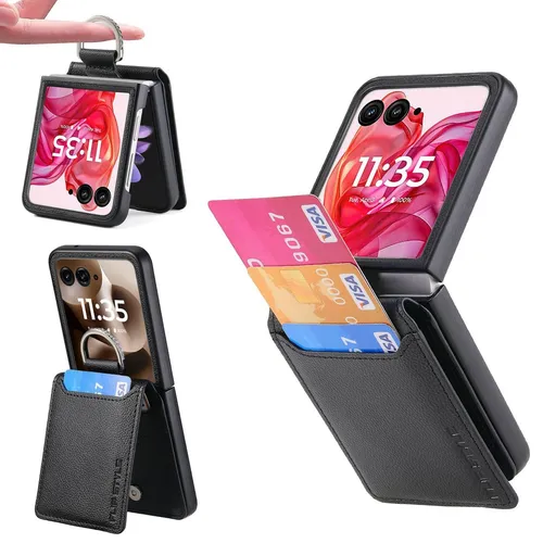 Produktbild Kunstleder Ring Wallet Hülle für Motorola Razr 60 Ultra mit Kartenfach Schwarz