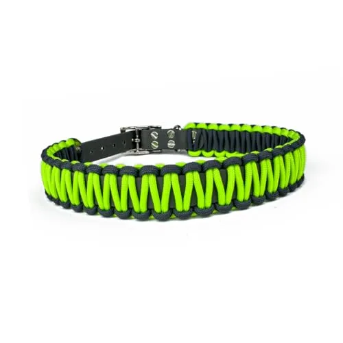 Hundehalsband Lori Tierluxe - Handgemacht, Paracord, Biothane (Grau Grün-Neon, XL Halsumfang 40-46 cm)