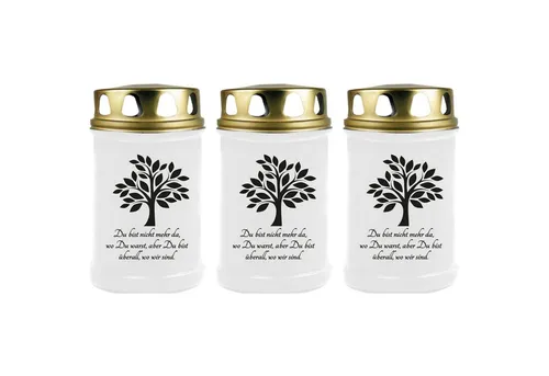 HS Candle Grabkerze mit Motiv Brenndauer 48h (3-tlg), Ø7xH14,5 cm, Grabkerze mit Motiv im 1er, 3er, 6er, 9er Pack