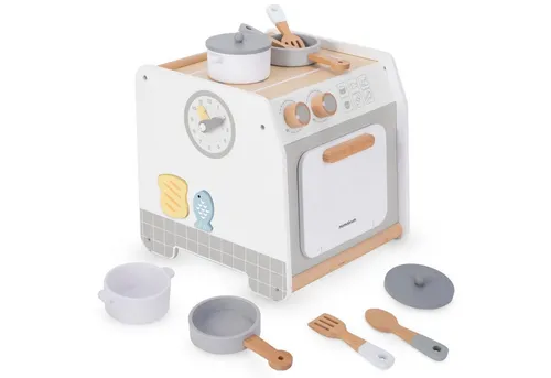 Mamabrum Holzküche - Pädagogischer Spielwürfel mit Küchenutensilien - Die Mamabrum Holzküche fördert kreatives Rollenspiel und motorische Fähigkeiten. Mit realistischen Details wie Drehknöpfen und einer eingebaute Uhr bietet sie ein authentisches Kocherlebnis für kleine Chefköche.