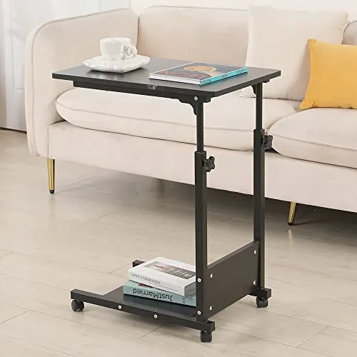 Drumm Betttisch für Laptop,Schrebitisch,Betttisch mit Rollen,höhenverstellbar,mit abschließbaren Rollen,Stehtisch,mobiler Computertisch,Faltbar (Schwarz (56.5.37.95cm))