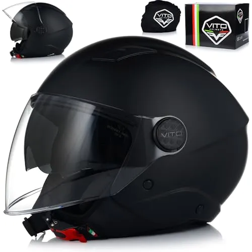 Jethelm Motorradhelm | VITO SARENTA | Jethelm mit Doppelvisier | ECE 22.06 Zertifiziert | Motorradhelm mit Visier (XL (60cm))