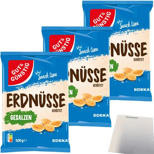 Gut&Günstig Erdnüsse geröstet und gesalzen 3er Pack 3x500g Packung usy Block