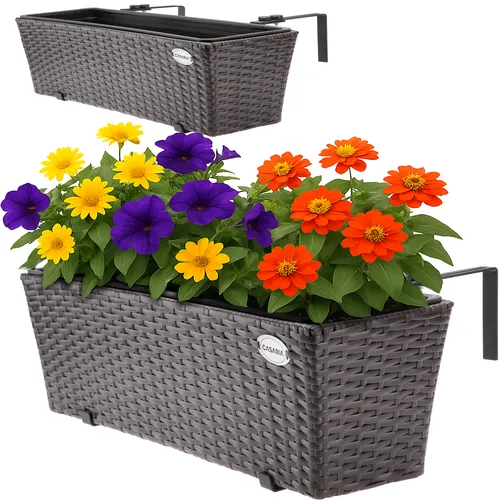 Casaria Blumenkasten 2er Set - Blumenkästen für Balkon und Garten mit Montagehalterung, aus robustem Polyrattan, ideal für kreative Pflanzenarrangements.