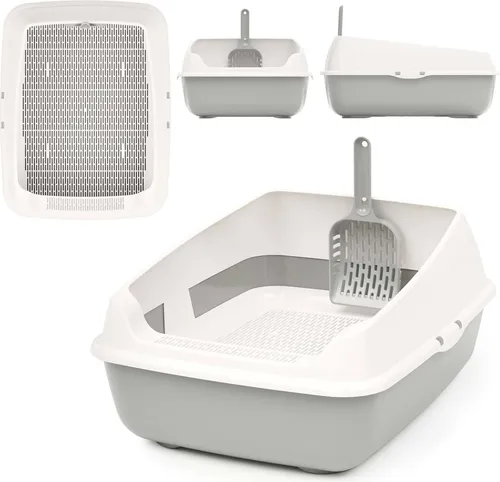 Schalentoilette Schaufel Katzenklo mit abnehmbarem Hochrand - Katzentoilette mit abnehmbaren Hochrand und Reinigungssieb für einfache Reinigung. Ideal für Katzen und erleichtert die Pflege für Katzenhalter.