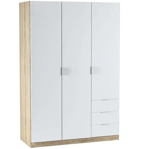 Habitdesign Kleiderschrank mit 3 Drehtüren und 3 Schubladen – Moderner Schrank in kanadischer Eiche