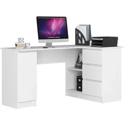 Raumhirsch Furniture Eckschreibtisch, Weiß, 155x77x85 cm - Moderner Eckschreibtisch mit großzügiger Arbeitsfläche und cleverem Stauraum. Ideal für effizientes Arbeiten und Lernen, passt perfekt in jedes moderne Arbeitszimmer.