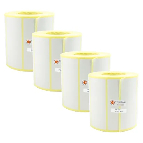GoodMarkt Thermodirekt Etiketten selbstklebend | 89x36 mm | 4000 Etiketten, kompatibel mit Brother & Zebra - Vielseitige Verwendung dieser selbstklebenden Thermoetiketten für Haushalt, Barcode und Lager. Hohe Druckqualität und einfache Anwendung dank selbstklebendem Design. Jede Rolle enthält 1000 Etiketten für langanhaltenden Einsatz.