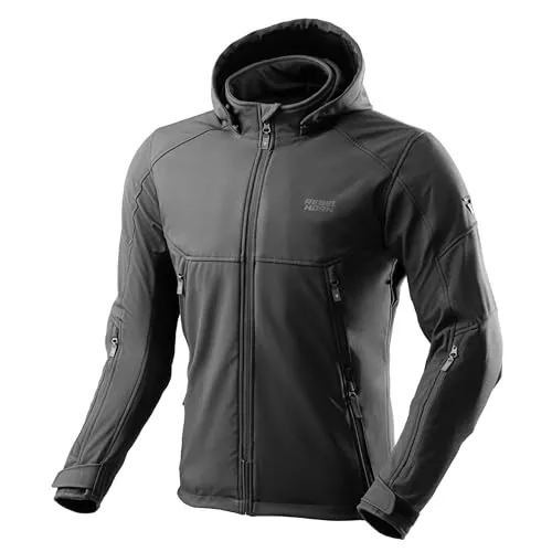 REBELHORN Slash Motorradjacke Herren mit Softshell und abnehmbarer Kapuze - Funktionsjacke aus langlebigem, atmungsaktivem Polyester mit Stufe 2 Protektoren und 6 Belüftungskanälen für optimalen Komfort beim Fahren.