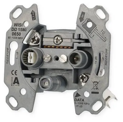 Wisi DD 15 M 0650 Multimedia-Durchgangsdose, 14dB, 3-Loch, F-Anschluss, 14568, Metall (DD15M0650)