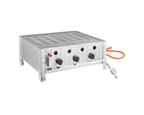 GastroHero Tischbräter Gas mit 3 Brennern - Gastrobräter & Grills, leistungsstarker 11 kW Tischgrill aus Edelstahl, ideal für Outdoor und Gastronomie, inklusive Gitter und großer Fettwanne.